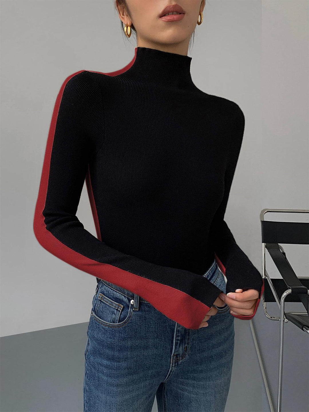 Levoire | Haut En Tricot À Manches Longues Bicolore Pour Femmes Rot