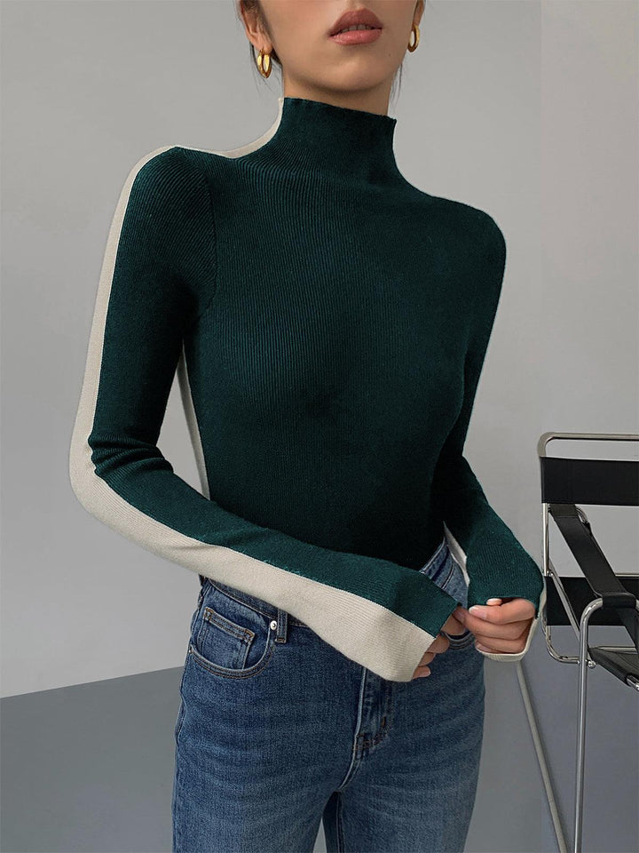 Levoire | Haut En Tricot À Manches Longues Bicolore Pour Femmes Vert foncé