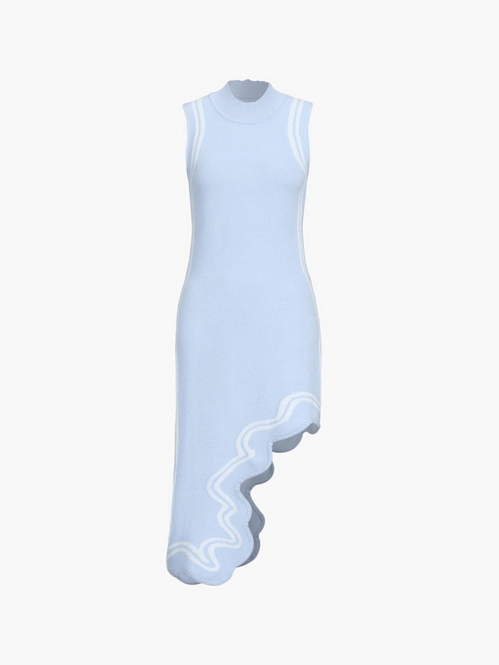 Levoire | Robe Midi Tricot Avec Ourlet Contraste Asymétrique Hellturquoise