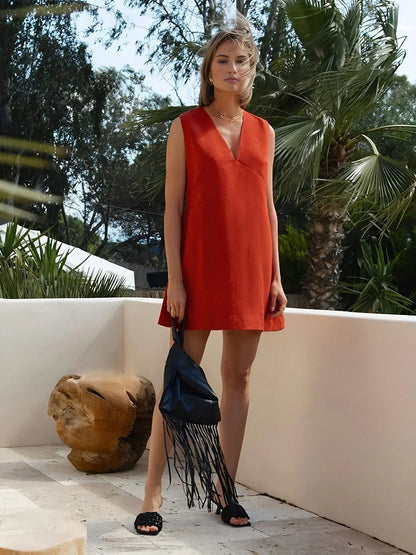 Levoire | Rentokangas Et Lin - Robe À Col En V À Manches Courtes