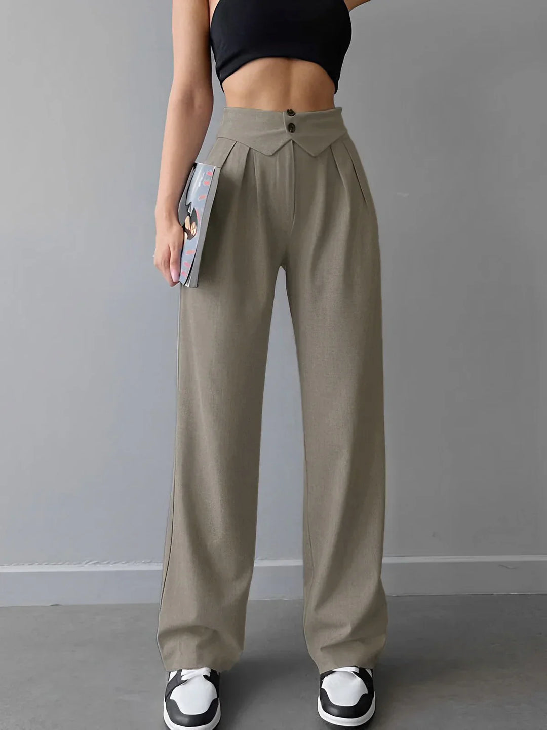 Levoire | Pantalon Droit Taille Plissée Gris