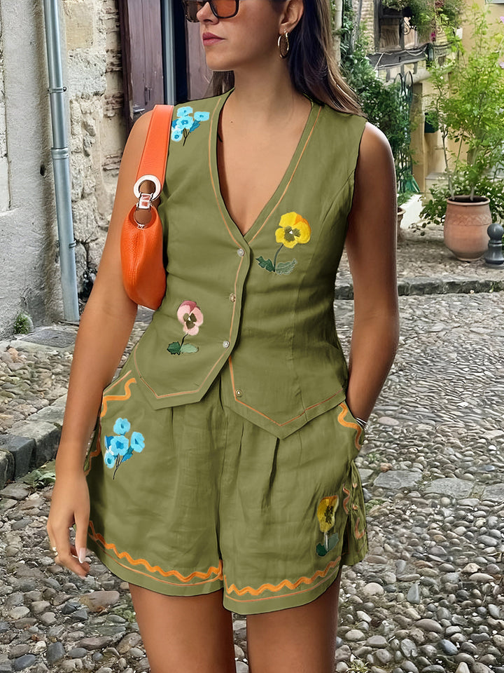 Levoire | Ensemble À Deux Pièces Avec Motif Floral Vert