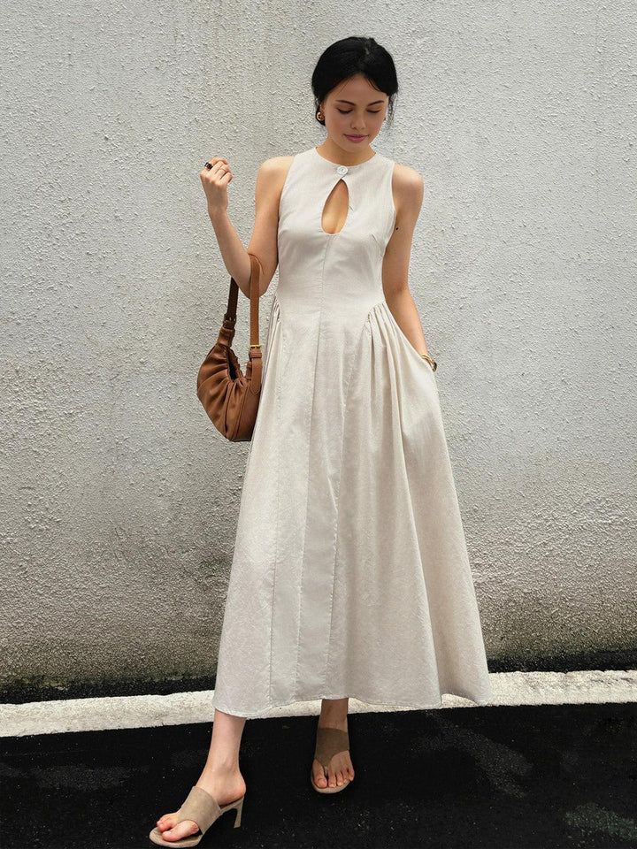 Levoire | Robe Maxi En Coton Lin Pour Femmes Avec Décolleté Couleur crème