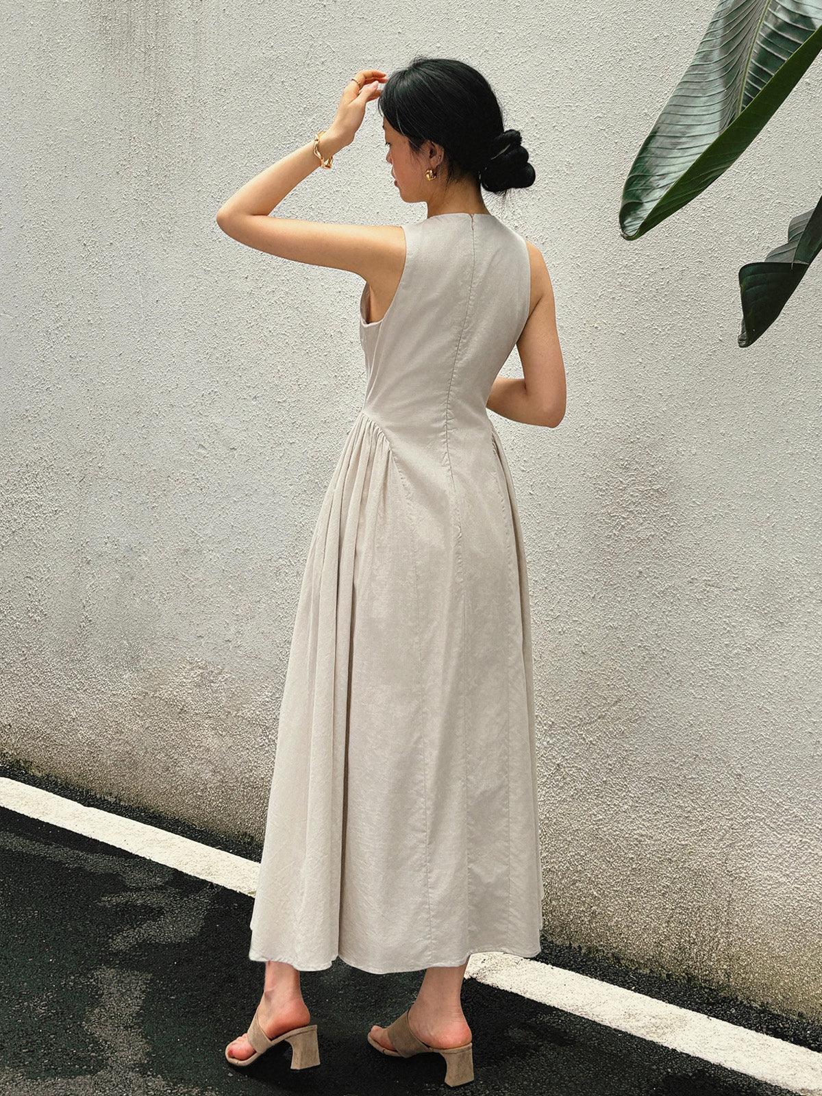 Levoire | Robe Maxi En Coton Lin Pour Femmes Avec Décolleté