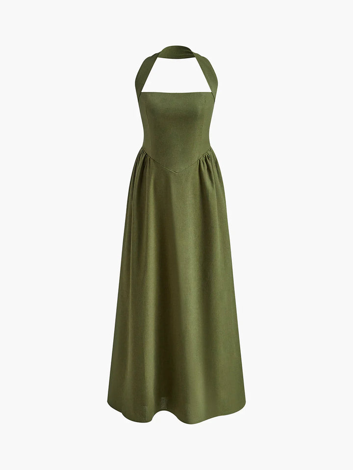 Levoire | Robe Longue A-Ligne En Coton Et Dentelle De Lin Élégante Vert