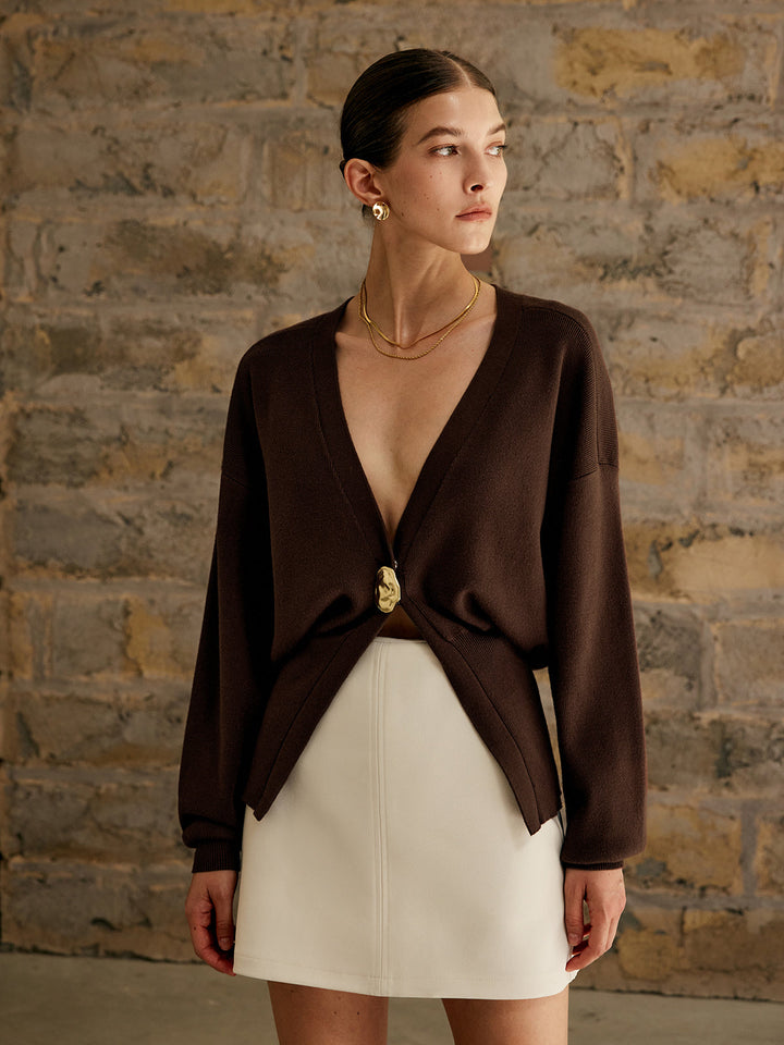 Levoire | Manteau Avec Boutons Dorés Marron foncé