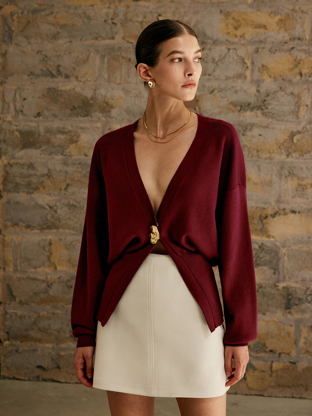 Levoire | Manteau Avec Boutons Dorés Bordeaux Rouge