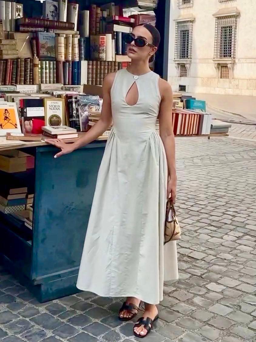 Levoire | Robe Maxi En Coton-Lin Avec Ouverture Pour Femmes Off-white