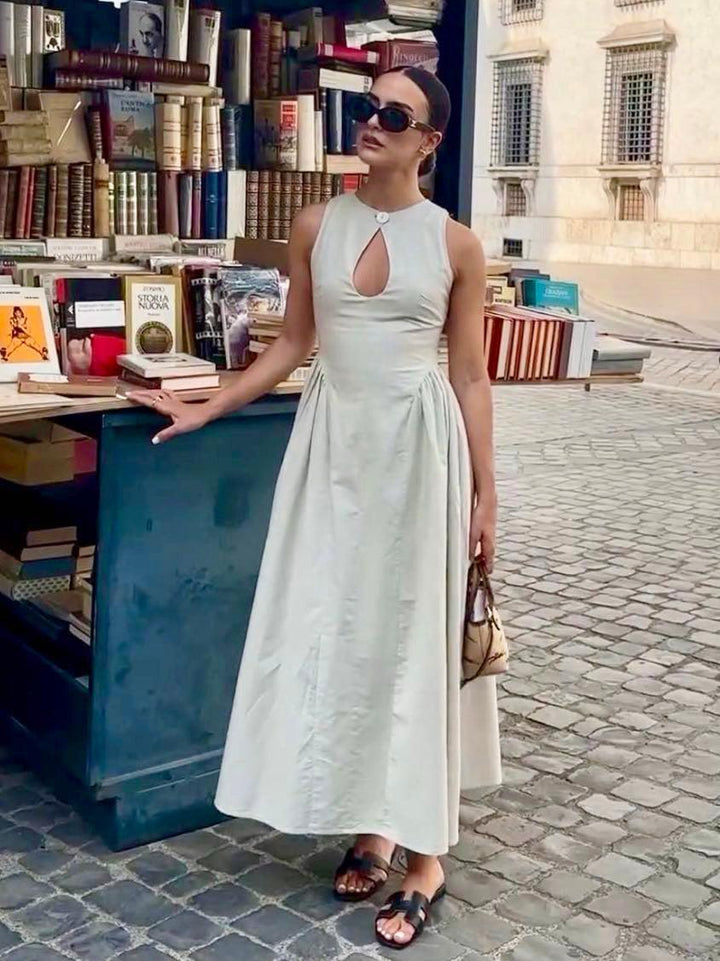 Levoire | Robe Maxi En Coton-Lin Avec Ouverture Pour Femmes Off-white