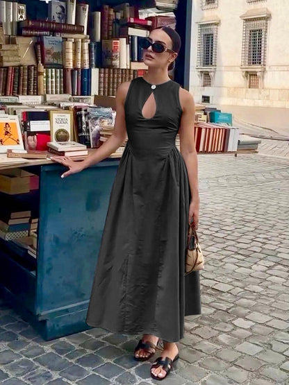 Levoire | Robe Maxi En Coton-Lin Avec Ouverture Pour Femmes Noir