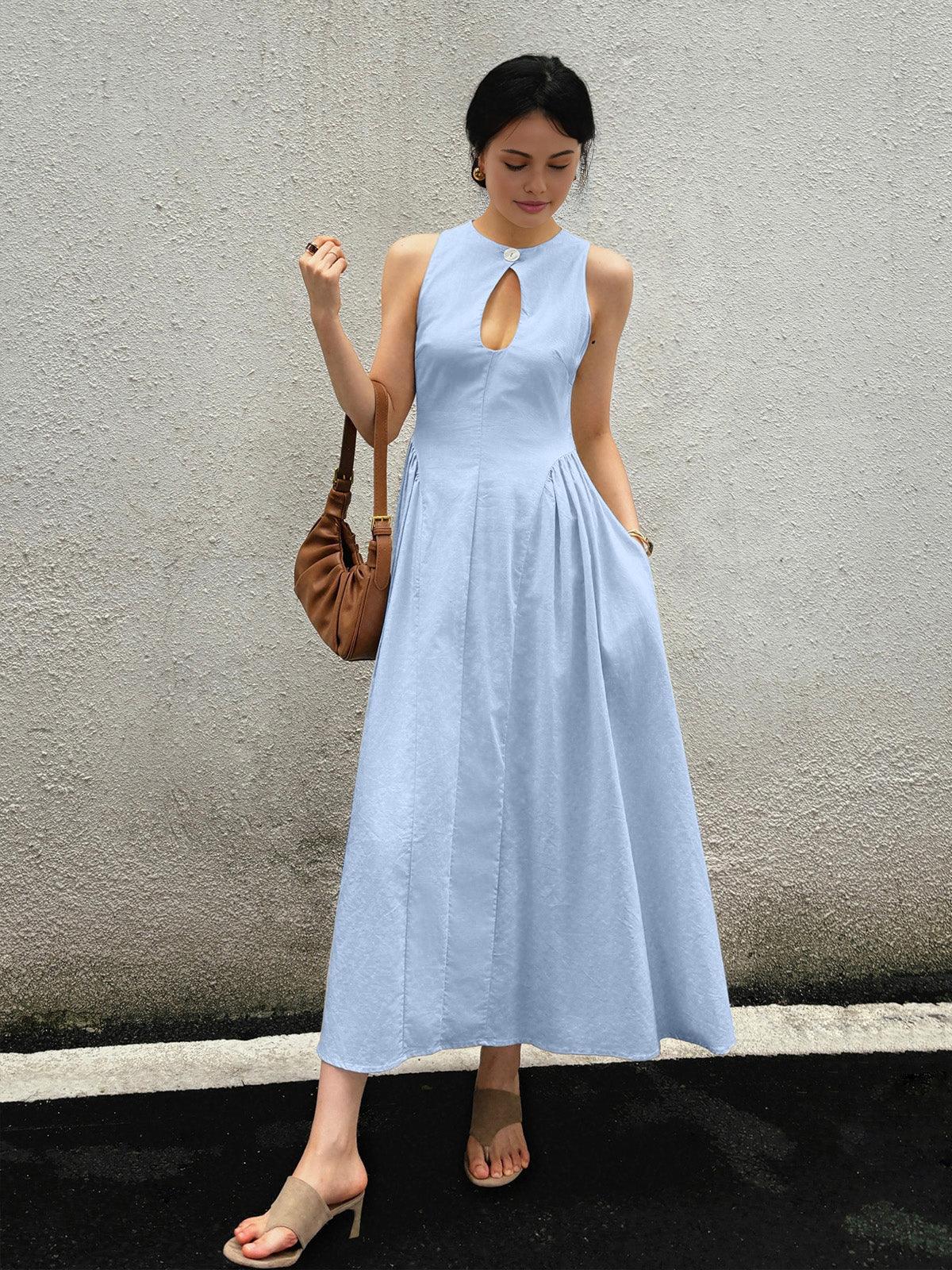 Levoire | Robe Maxi En Coton-Lin Avec Ouverture Pour Femmes Bleu clair