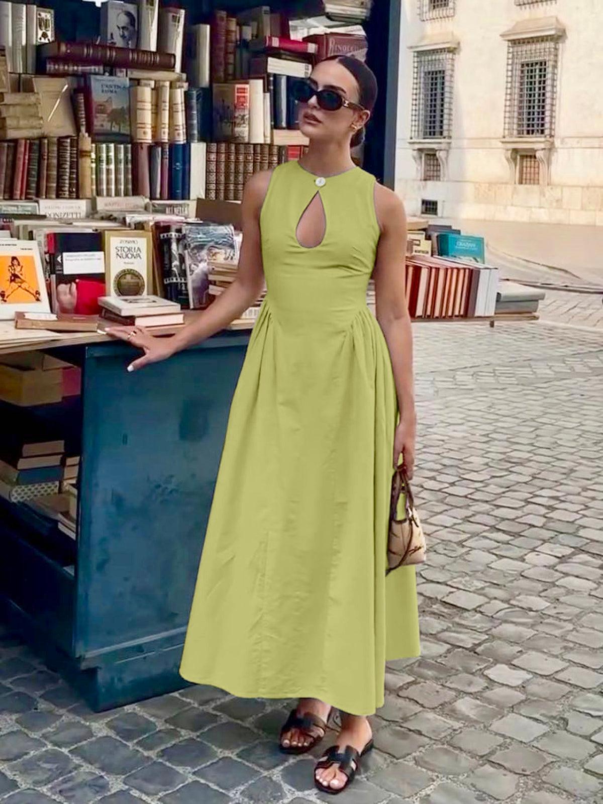 Levoire | Robe Maxi En Coton-Lin Avec Ouverture Pour Femmes Vert