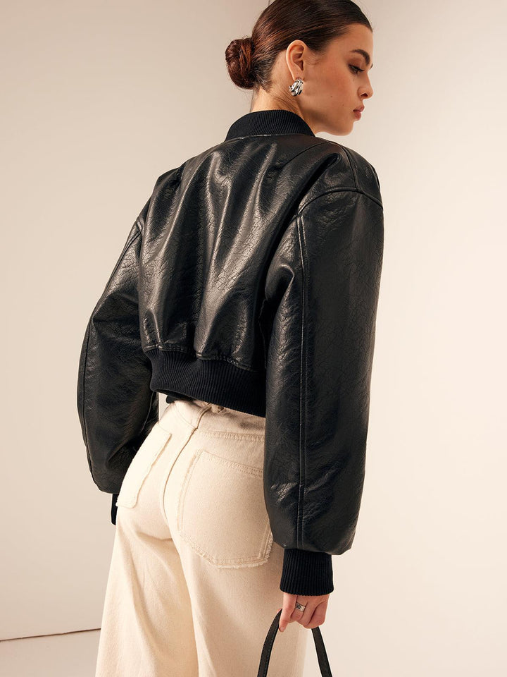 Levoire | Veste En Cuir Courte Avec Poches Zippées Pour Femmes