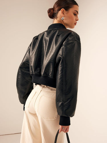 Levoire | Veste En Cuir Courte Avec Poches Zippées Pour Femmes