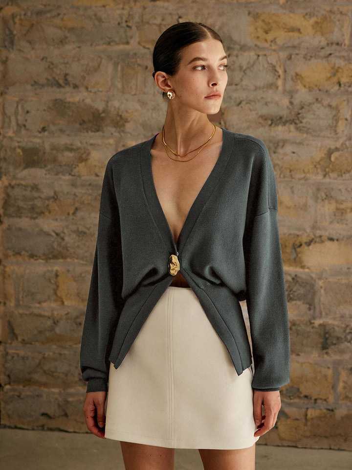 Levoire | Gilet Uni Avec Boutonnière Dorée Pour Femmes Gris