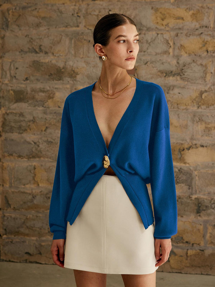 Levoire | Gilet Uni Avec Boutonnière Dorée Pour Femmes Bleu