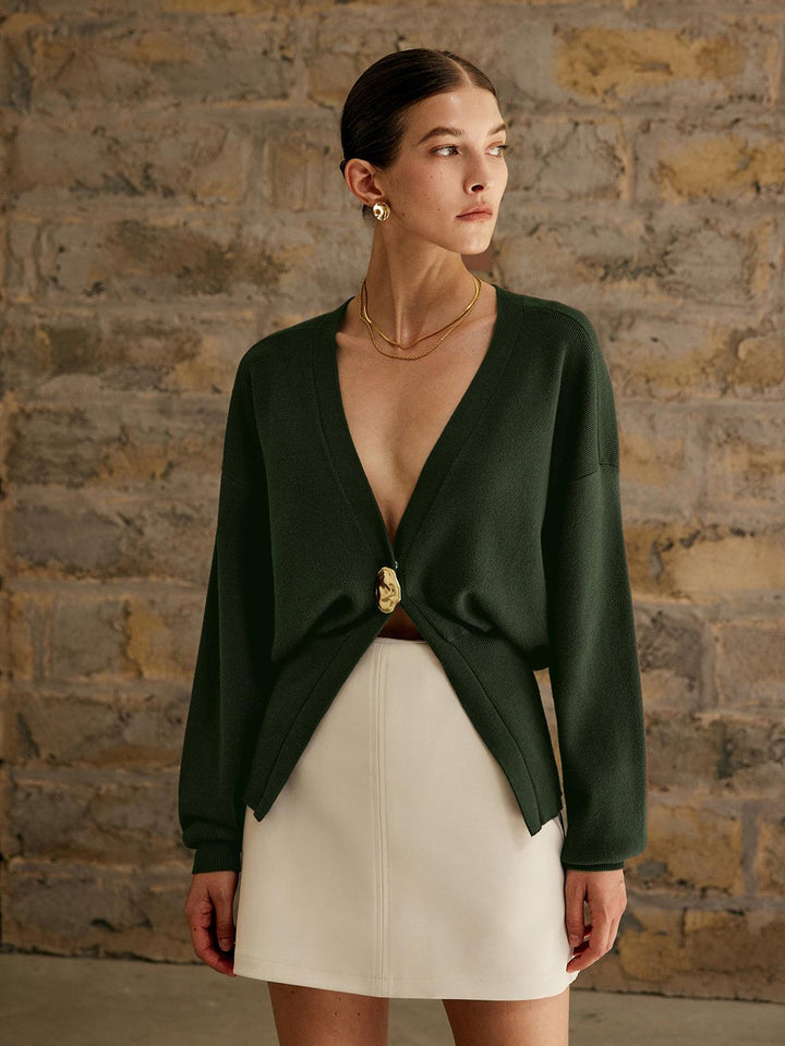 Levoire | Gilet Uni Avec Boutonnière Dorée Pour Femmes Vert armée