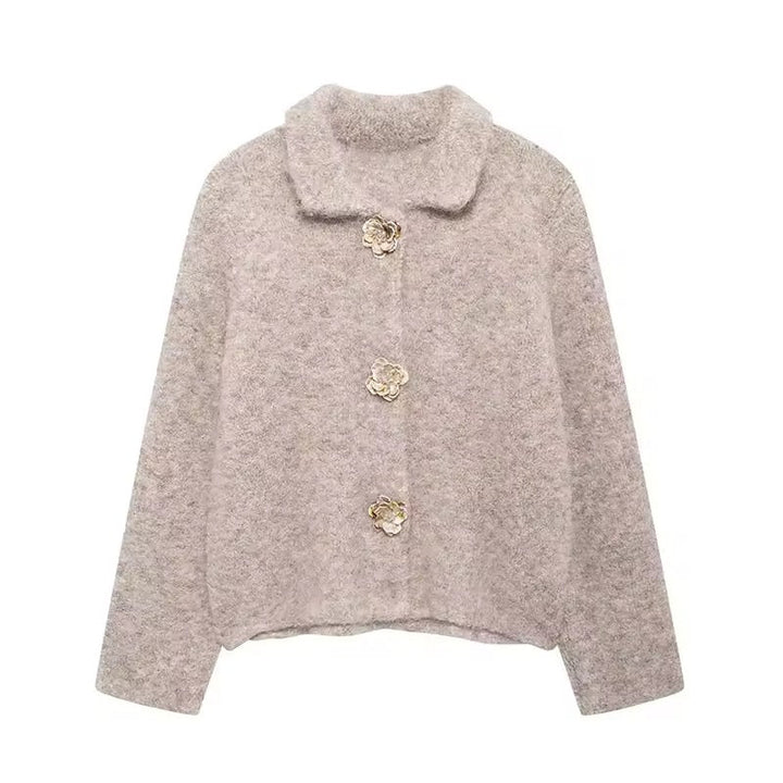 Levoire | Gilet En Bouclé Élégant Avec Des Boutons Fleuris