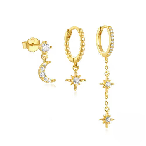 Levoire | Collection De Boucles D'Oreilles Dorées Lune & Étoiles