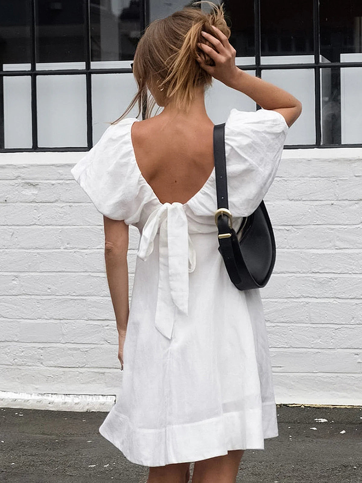 Levoire | Robe Décolletée En V À Manches Bouffantes Et Dos Nu