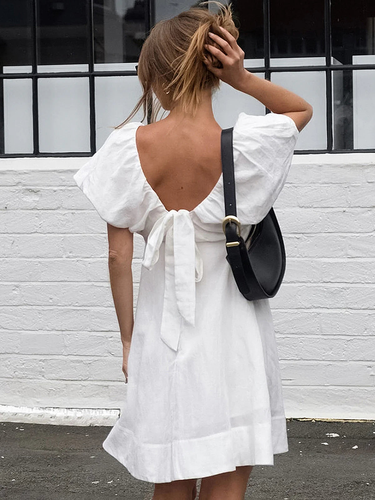 Levoire | Robe Décolletée En V À Manches Bouffantes Et Dos Nu