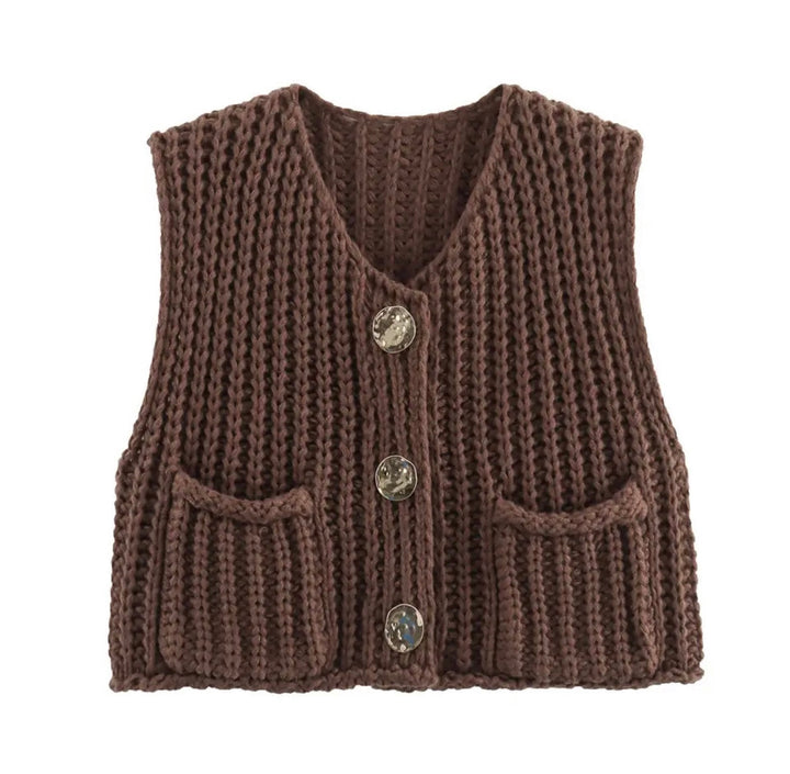 Levoire | Gilet En Maille Avec Poches Et Boutons Dorés Braun