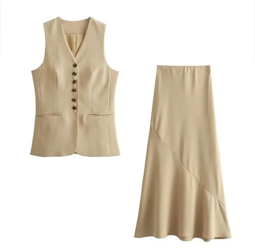 Levoire | Ensemble Femme Deux Pièces Avec Gilet Et Jupe En Beige