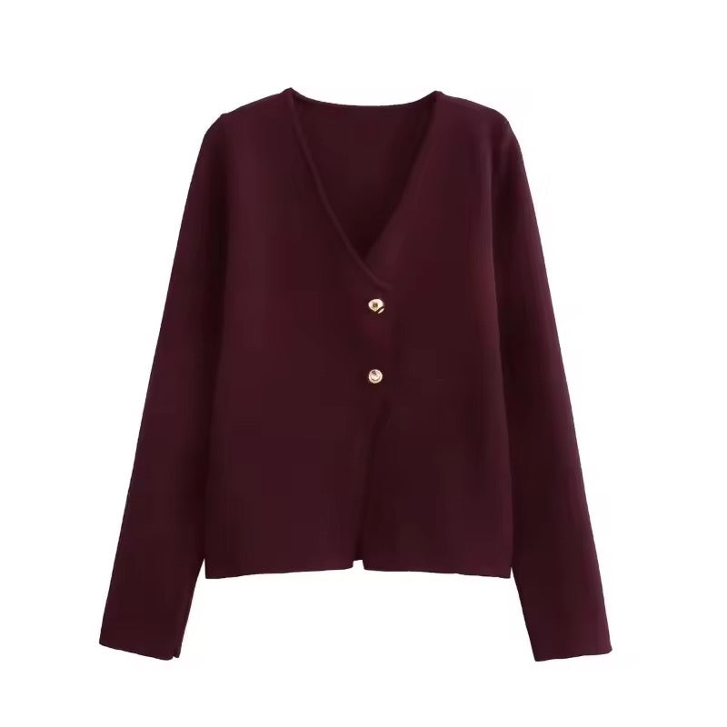 Levoire | Veste En Tricot Élégante Avec Détails En Boutons Rouge foncé