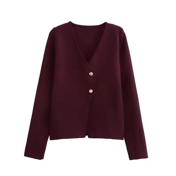 Levoire | Veste En Tricot Élégante Avec Détails En Boutons Rouge foncé