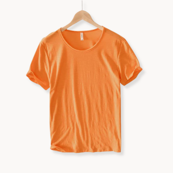 Levoire | Chemise En Coton Manches Courtes Col Rond Élégance Quotidienne Orange