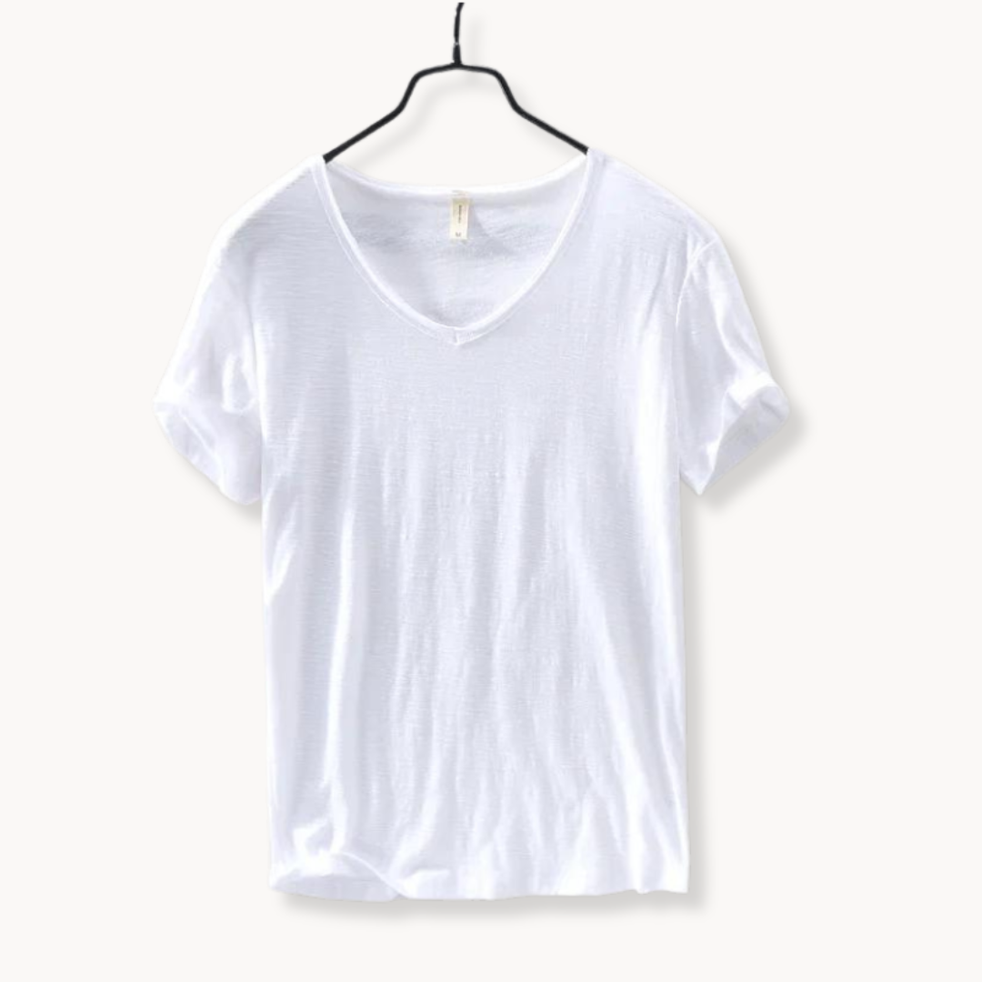 Levoire | Chemise Premium En Coton À Manches Courtes Col V Style Intemporel Blanc