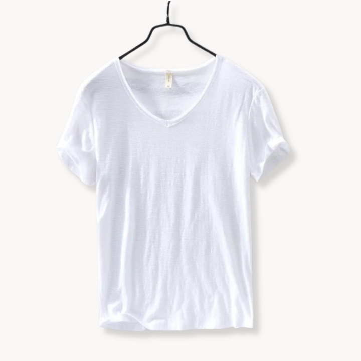 Levoire | Chemise Premium En Coton À Manches Courtes Col V Style Intemporel Blanc