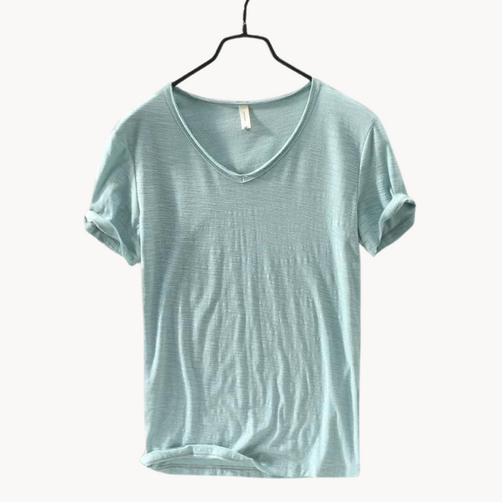 Levoire | Chemise Premium En Coton À Manches Courtes Col V Style Intemporel Vert