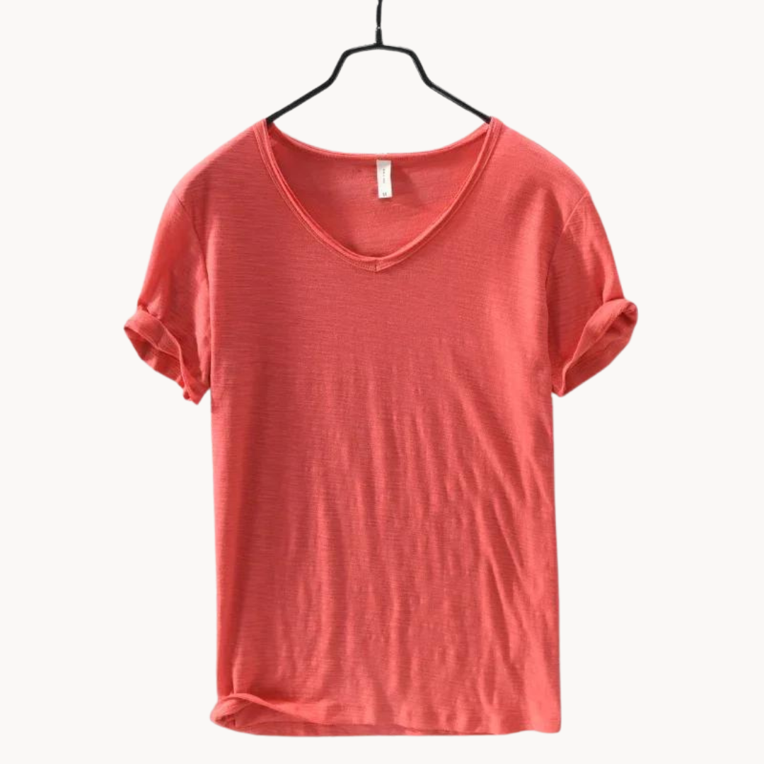 Levoire | Chemise Premium En Coton À Manches Courtes Col V Style Intemporel Rot