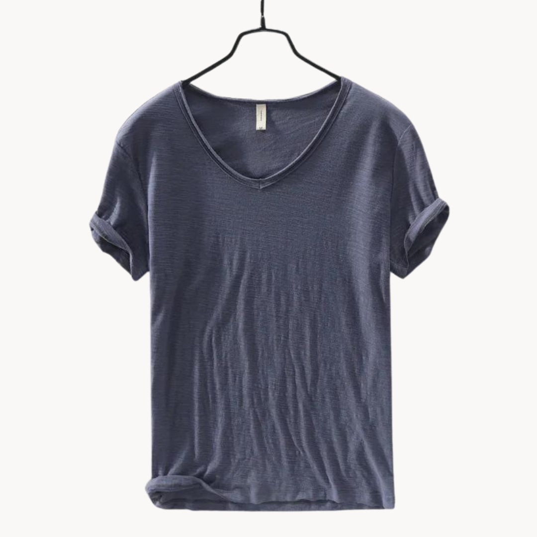 Levoire | Chemise Premium En Coton À Manches Courtes Col V Style Intemporel Gris