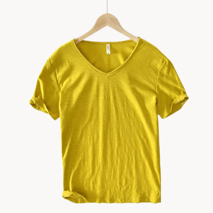 Levoire | Chemise Premium En Coton À Manches Courtes Col V Style Intemporel Jaune