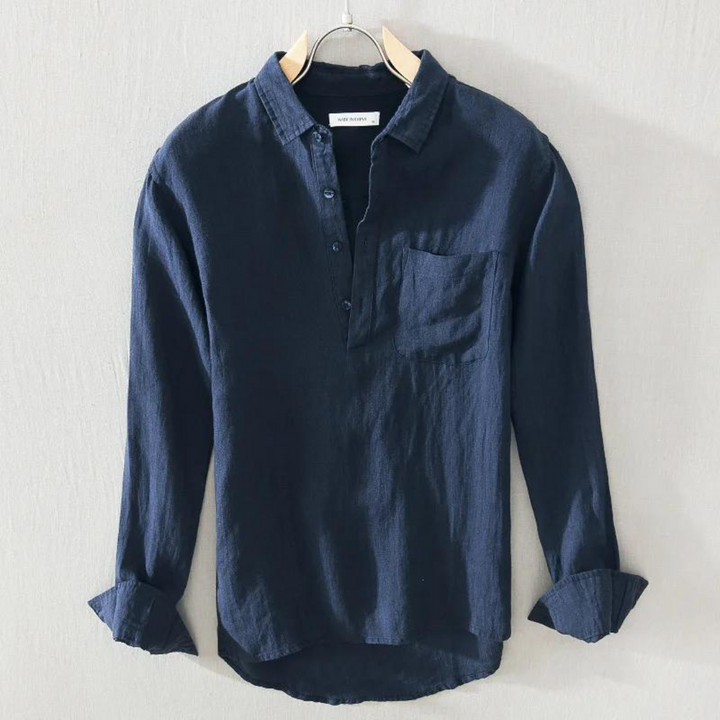 Levoire | Lavage Popover Respirant & Léger Luxe Coupe Slim Chemise Marine