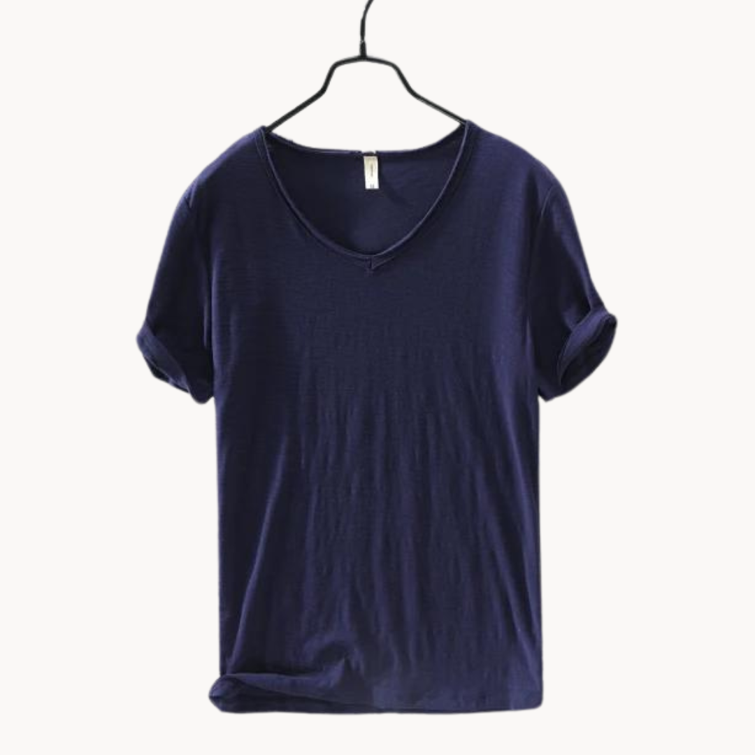 Levoire | Chemise Premium En Coton À Manches Courtes Col V Style Intemporel Marine