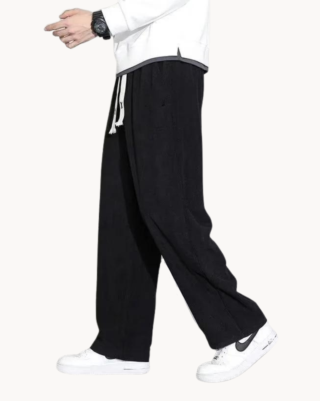 Levoire | Pantalon En Velours Côtelé Décontracté Chaud, Durable & Confort Décontracté Noir (Doublure en polaire)