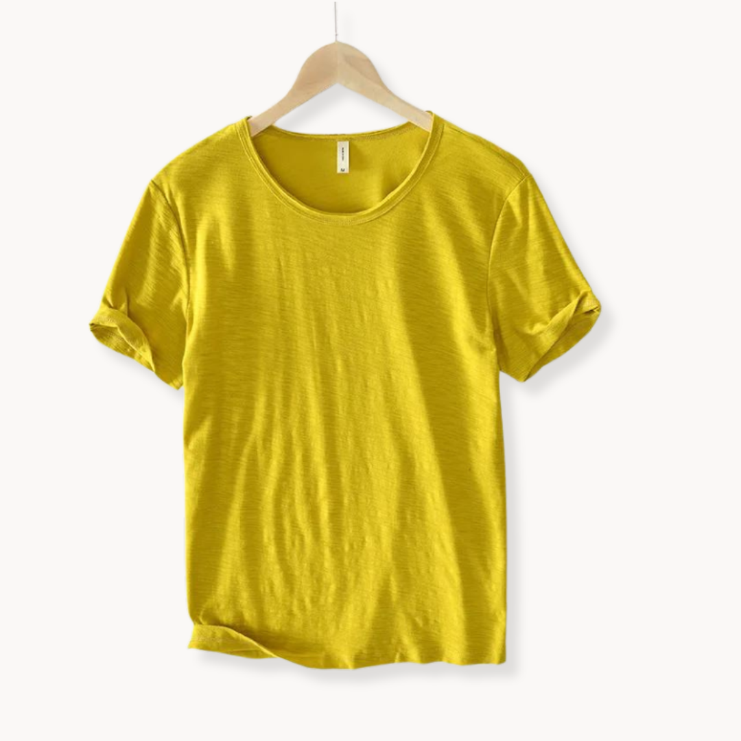 Levoire | Chemise En Coton Manches Courtes Col Rond Élégance Quotidienne Jaune