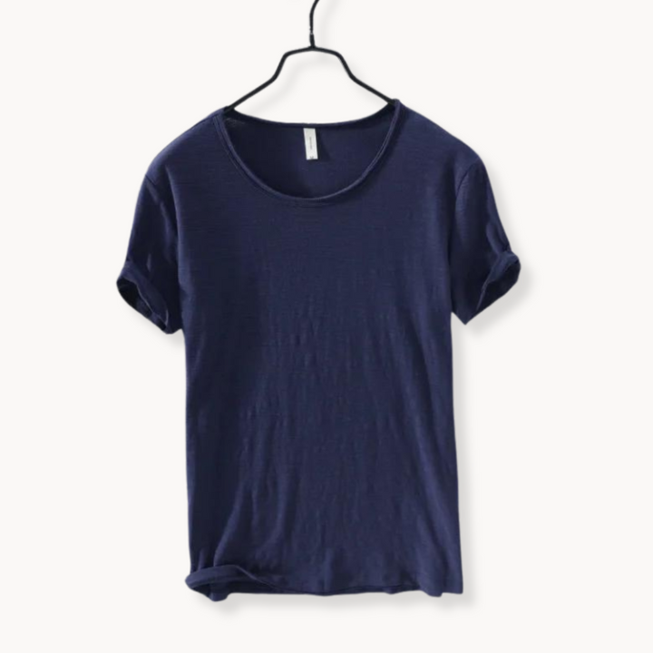 Levoire | Chemise En Coton Manches Courtes Col Rond Élégance Quotidienne Marine