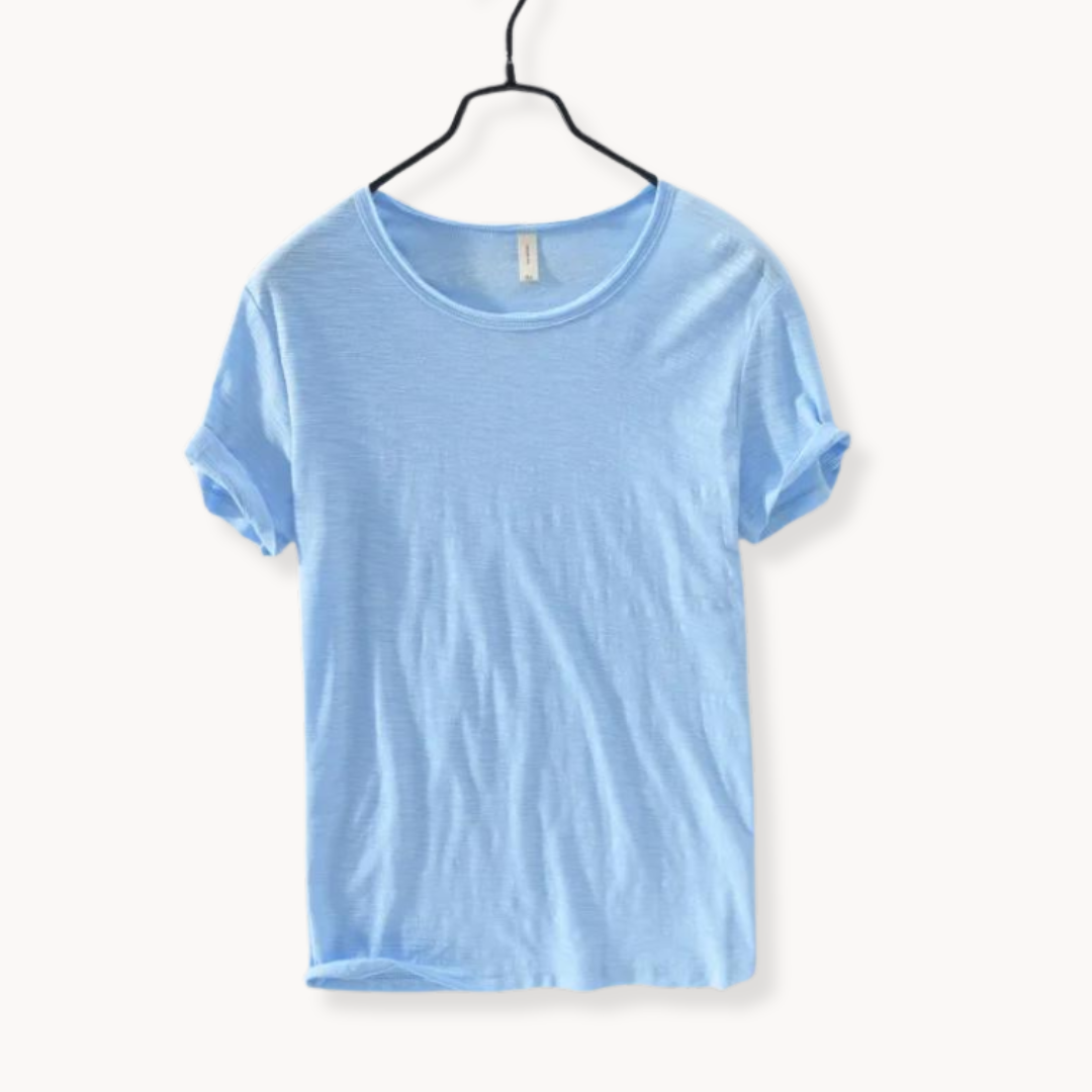 Levoire | Chemise En Coton Manches Courtes Col Rond Élégance Quotidienne Bleu