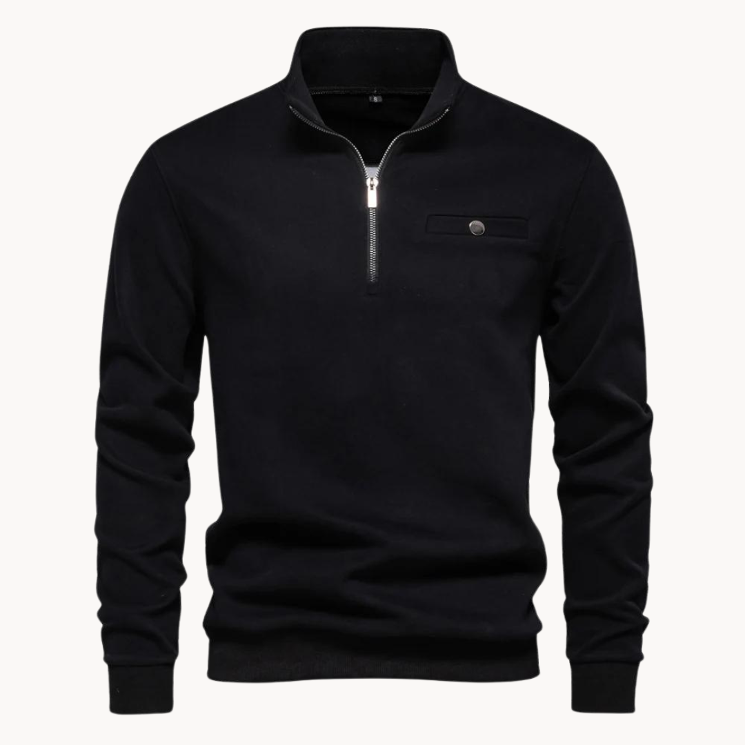 Levoire | Pull Manches Longues Chaud Zippé Demi Noir