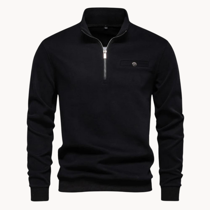 Levoire | Pull Manches Longues Chaud Zippé Demi Noir