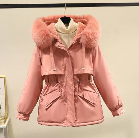 Levoire | Manteau d'hiver avec col fourrure Pêche