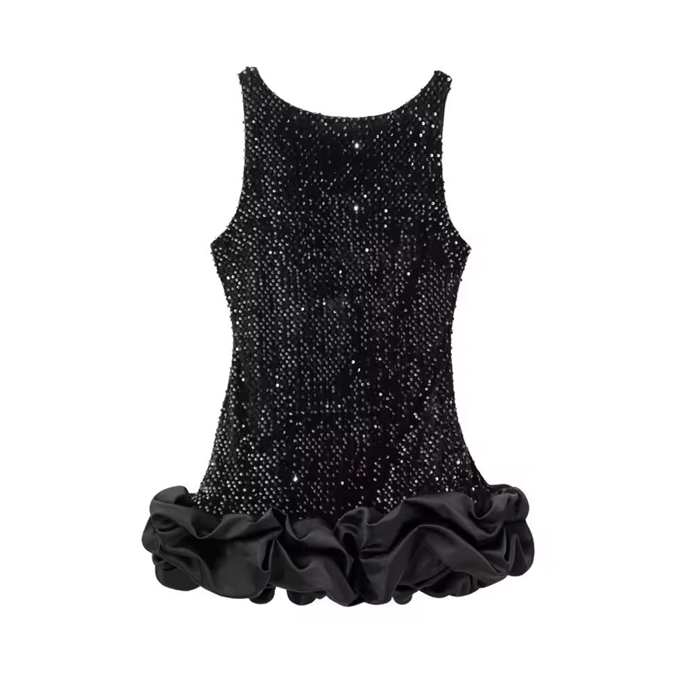 Levoire | Robe À Sequins Élégante Avec Ourlet À Volants Noir