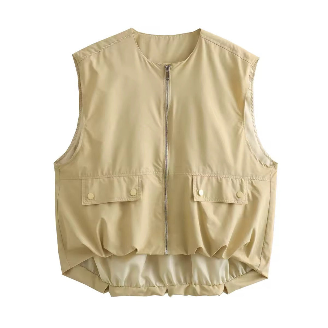 Levoire | Style Sans Manches Veste Avec Fermeture Éclair Beige