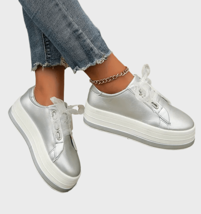 Levoire | Baskets Brillantes Avec Lacets Et Semelles Intermédiaires Épaisses Argent gris
