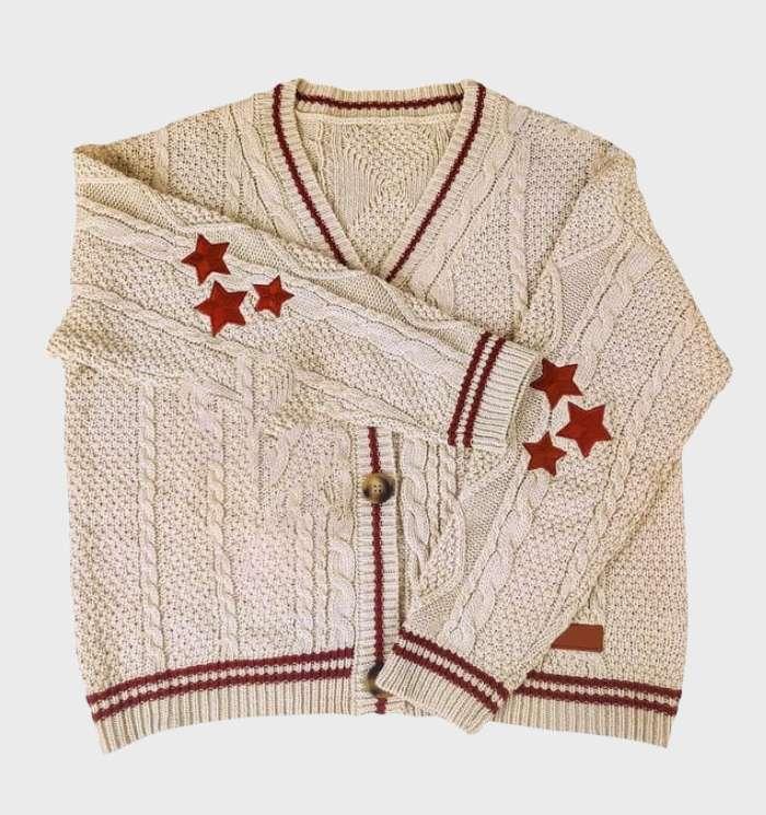 Levoire | Pull Tricoté Simple Avec Motif D'Étoiles Et Encolure En V Marron clair