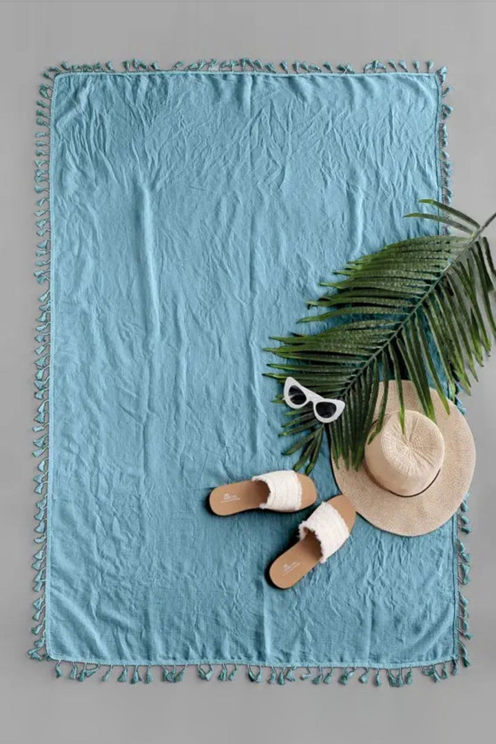 Levoire | Couverture de plage d'été transparente à franges droites Bleu Taille unique